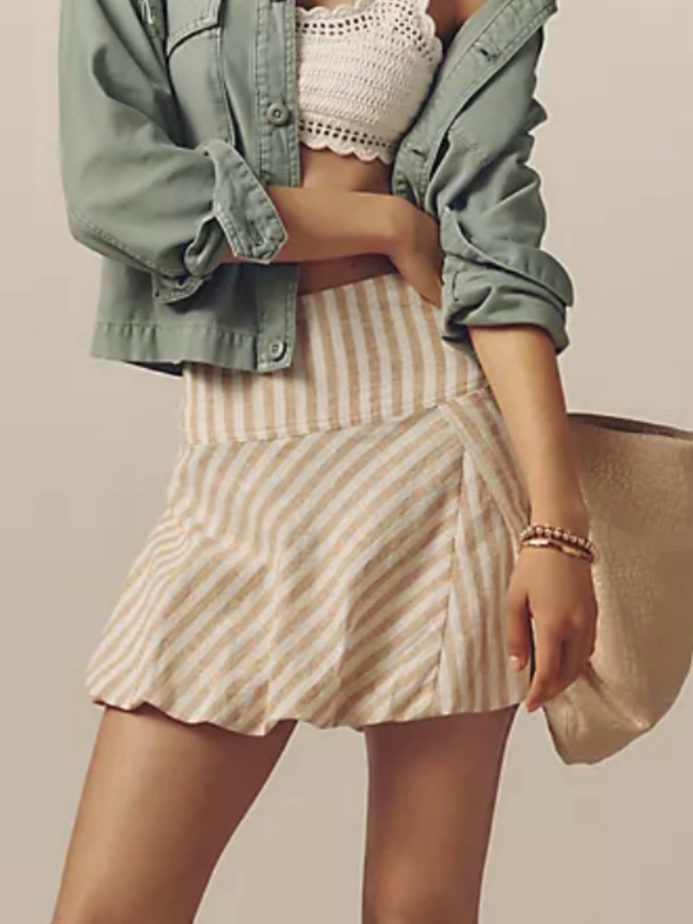 Anthropologie Pilcro Linen Blend Beige & White Mini Skirt - Women's